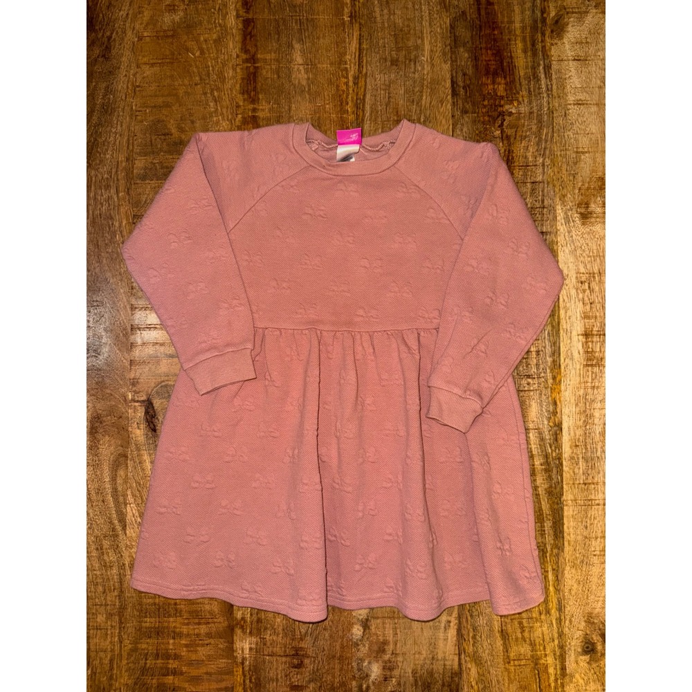 Disney Junior Minnie Mouse Girls Pink Quilted Bow Long Sleeve Dress 5T